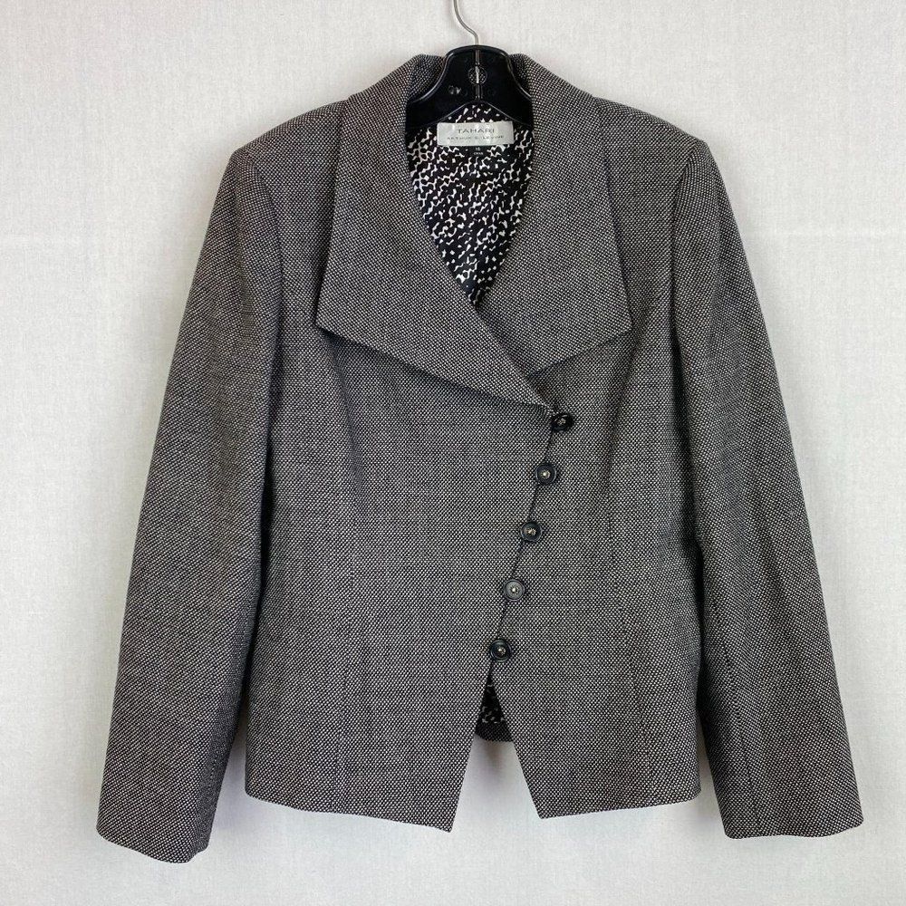 TAHARI Black & White 100% Wool Blazer